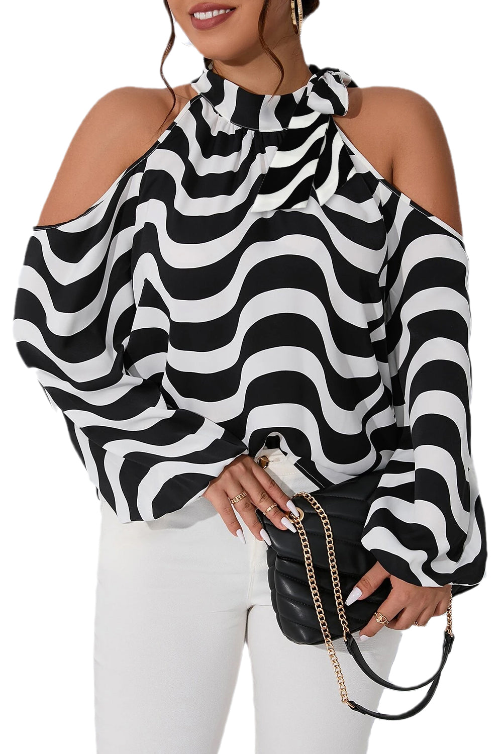 Stripe Cold Shoulder Blouse Plus Size