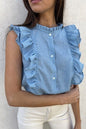 Ruffle Trim Sleeveless Buttoned Shirt