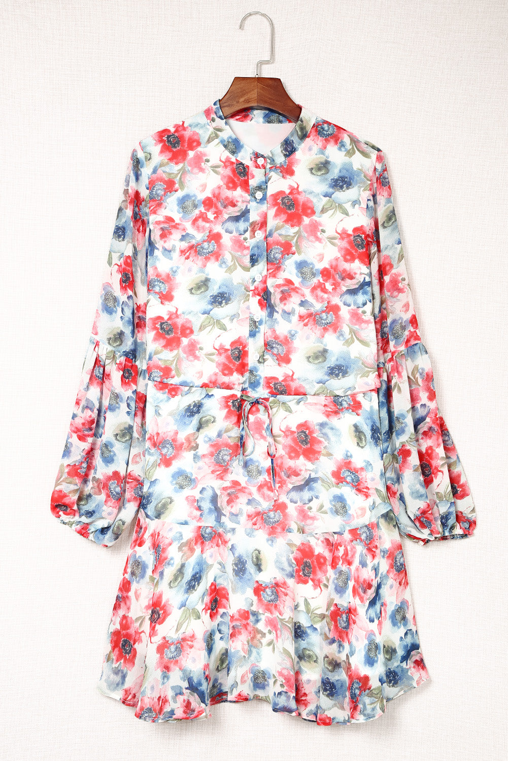 Floral Long Sleeve Buttoned Dress