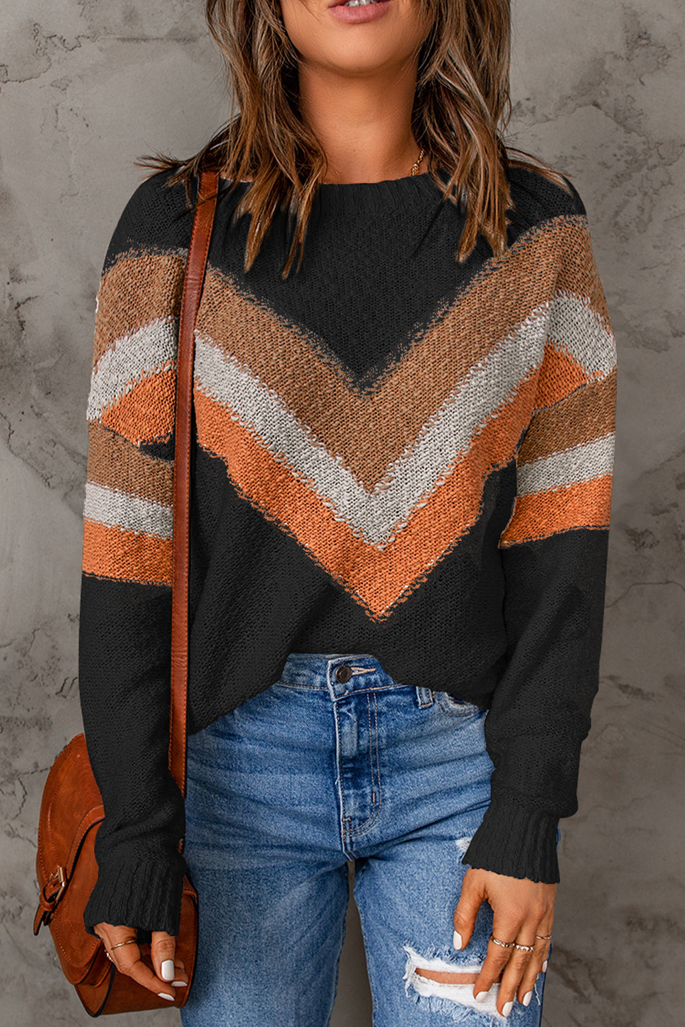 Chevron Stripe Drop Shoulder Sweater