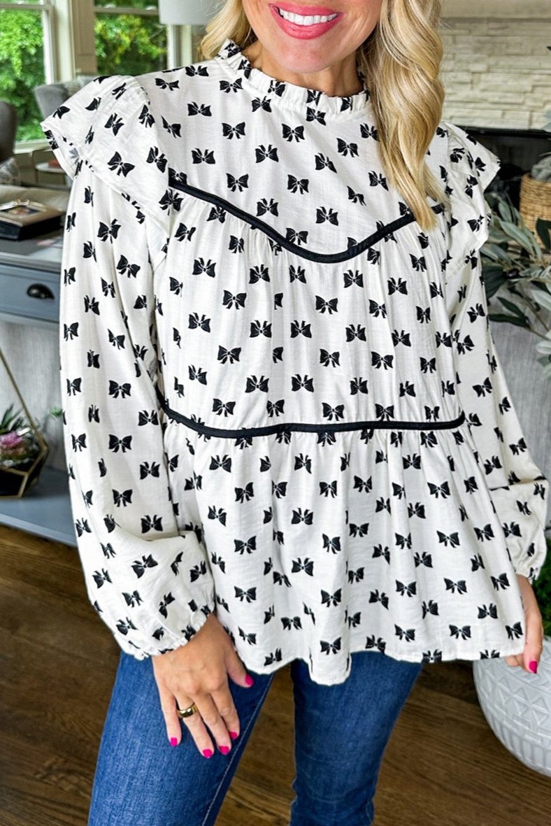 Bow Ruffle Long Sleeve Blouse