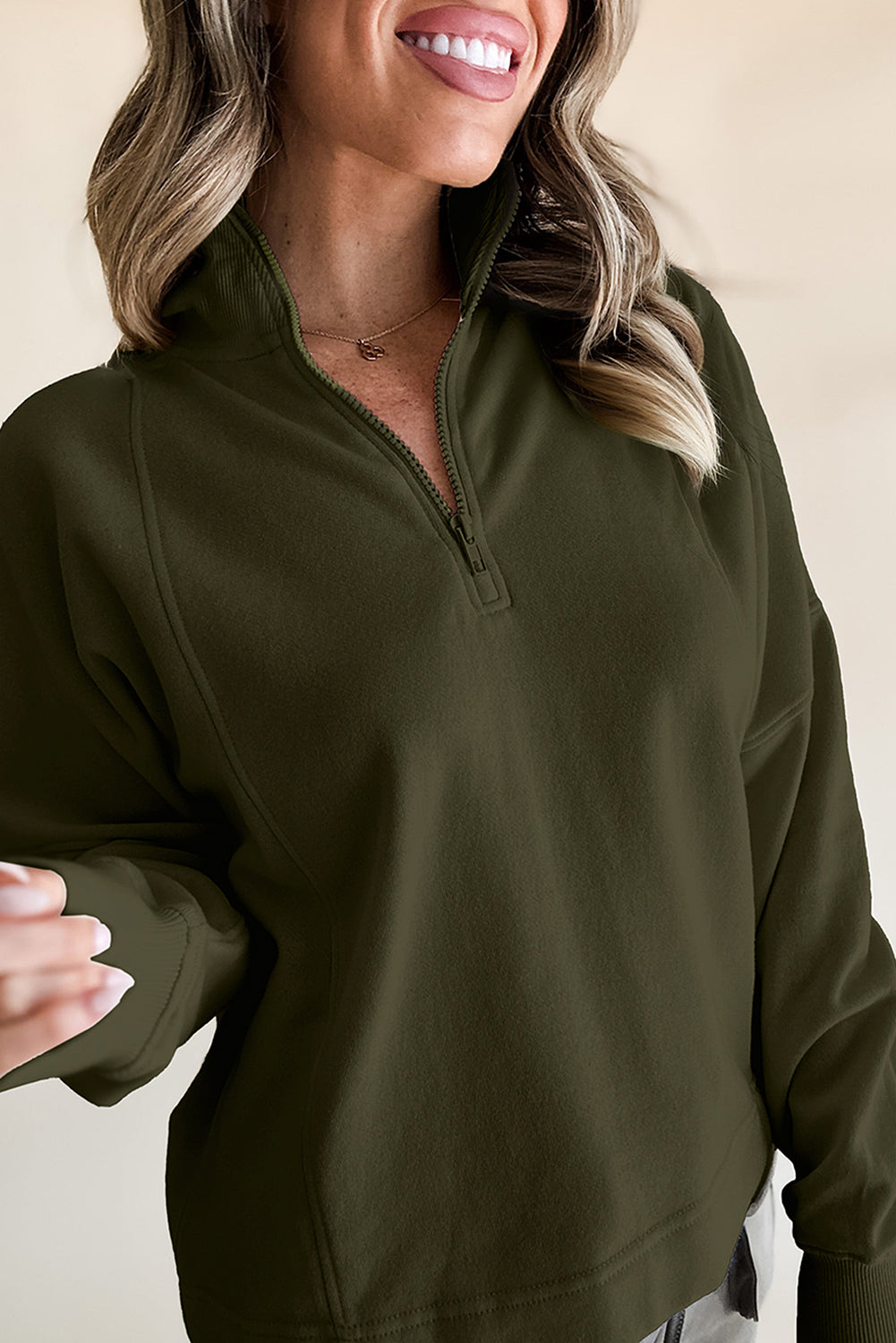 Zipped Neck Drop Shoulder Sweatshirt