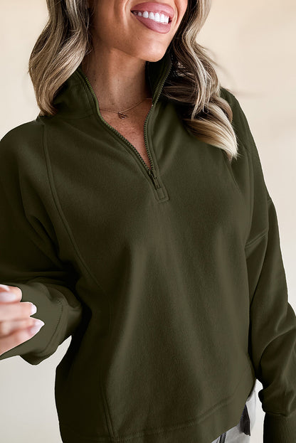 Zipped Neck Drop Shoulder Sweatshirt