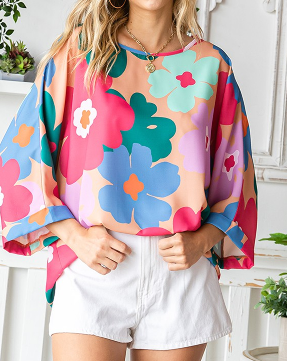 Floral 3/4 Sleeve Oversized Blouse