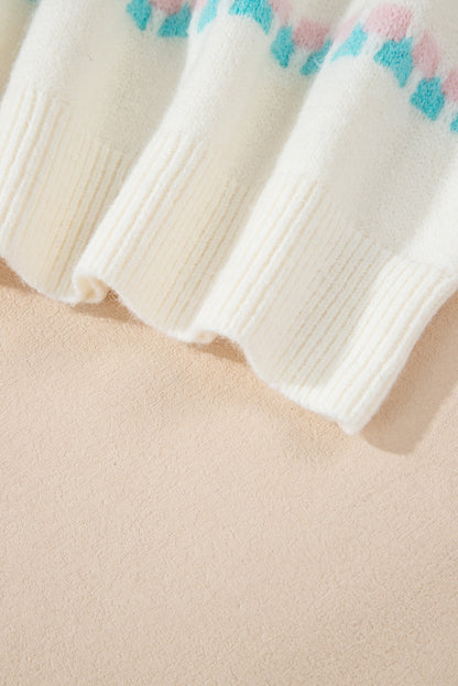 Christmas Tree Chevron Stripe Ribbed Trim Sweater