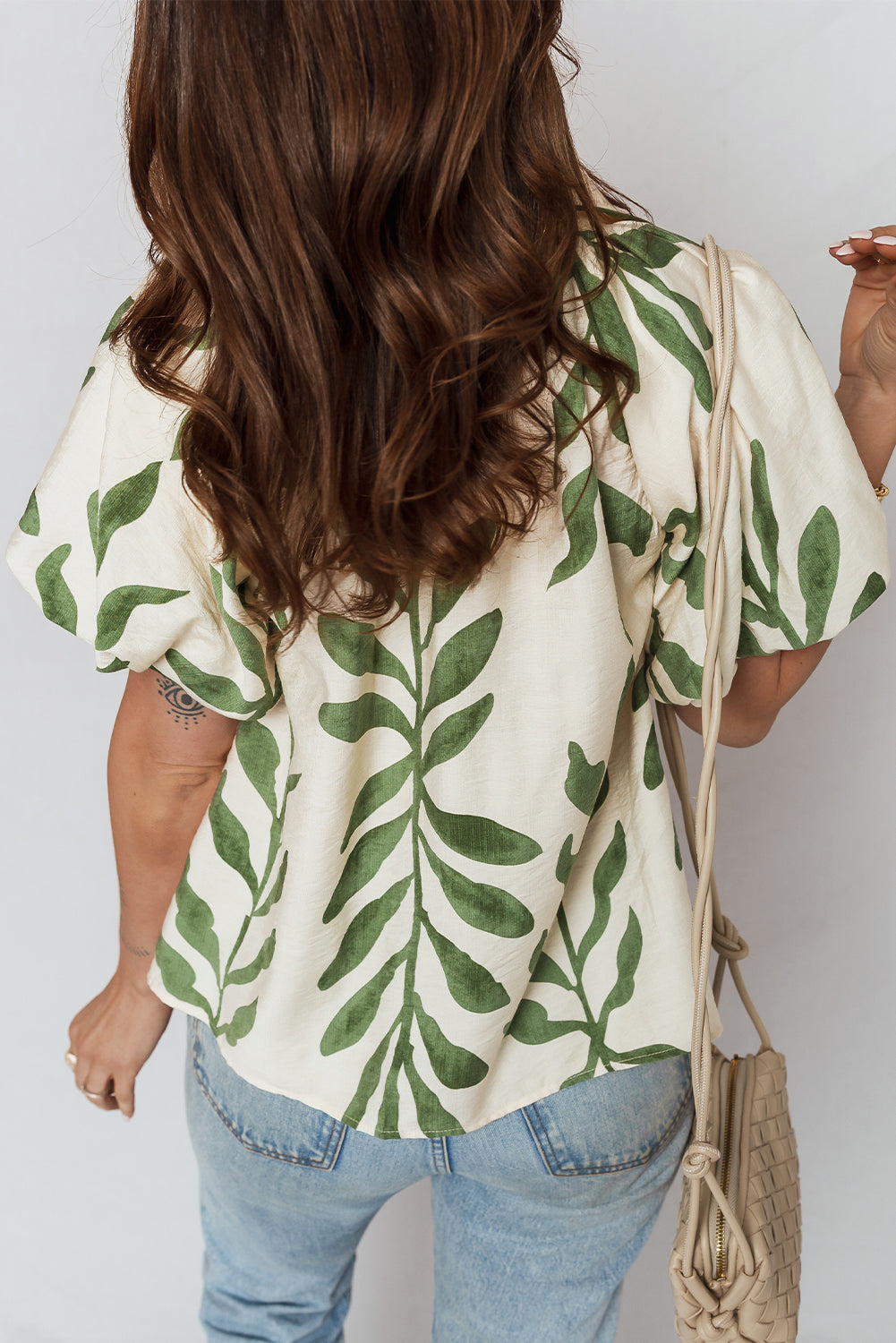 Leaf Short Balloon Sleeve Buttoned Shirt