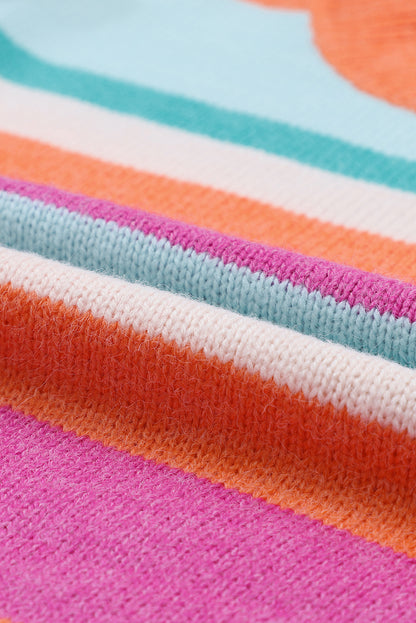 Stripe Knit Drop Shoulder Puff Sleeve Sweater