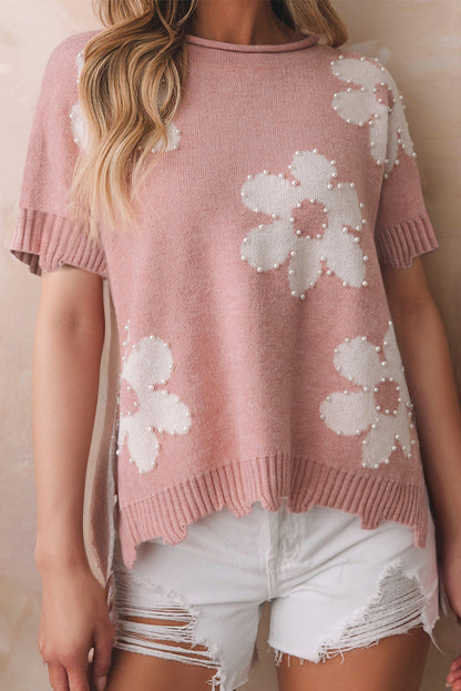 Pearl Floral Distressed Sweater T-Shirt