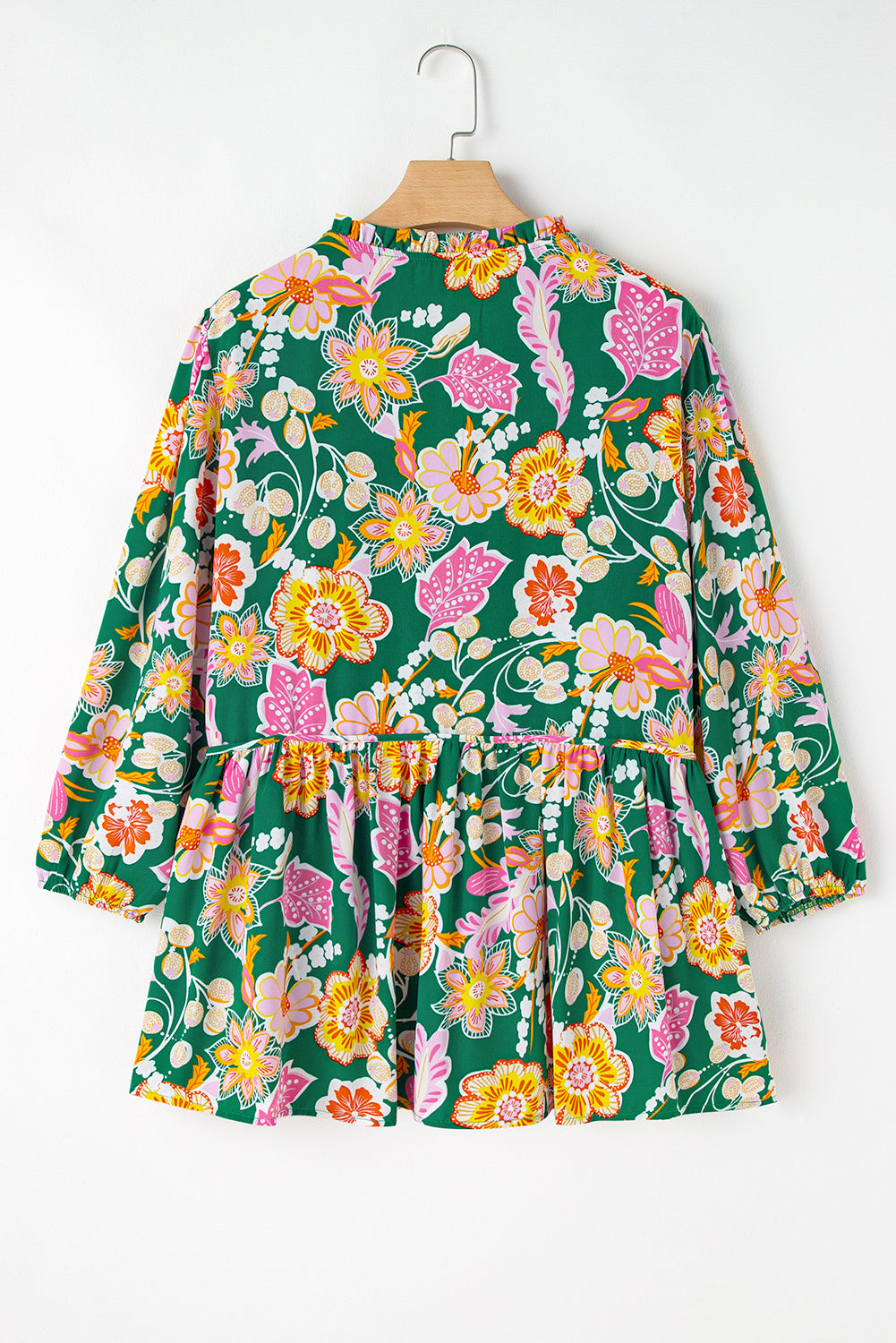 Plus Size Floral Long Sleeve V-Neck Babydoll Top