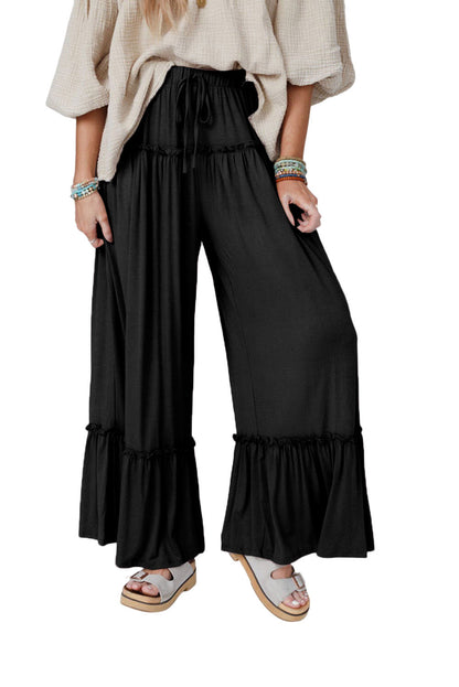 Ruffle Drawstring Wide Leg Pants