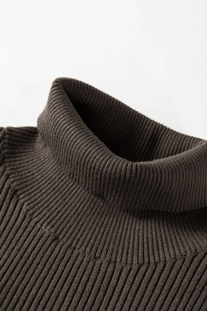 Solid Ribbed Knit Turtleneck Sleeveless Top