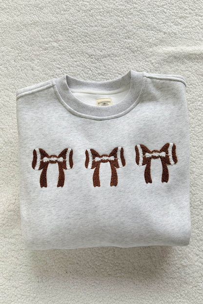 Game Day Rugby Bow Chenille Embroidered Oversized Sweatshirt