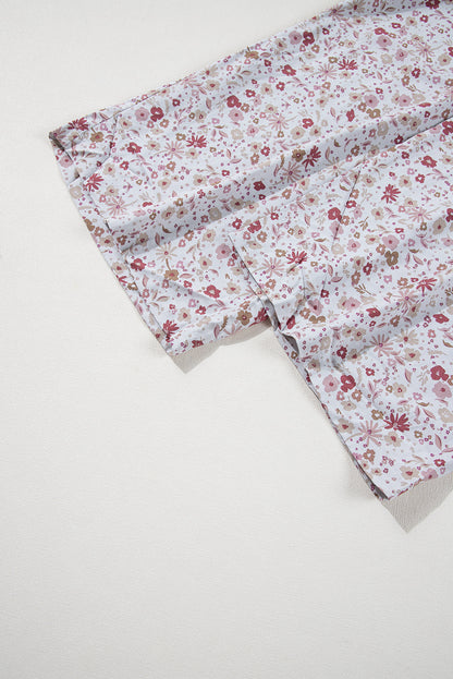 Floral Smocked Short Sleeve Wide Leg Jumpsuit