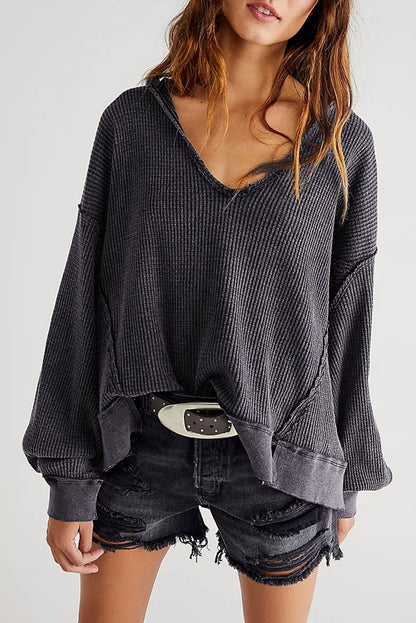 Waffle Exposed Seam Oversized Top