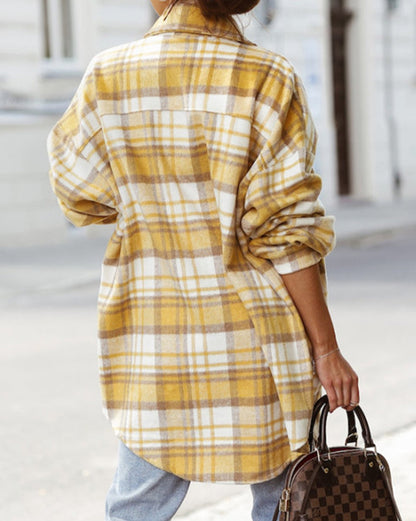 Plaid Flap Pocket Buttoned Shacket