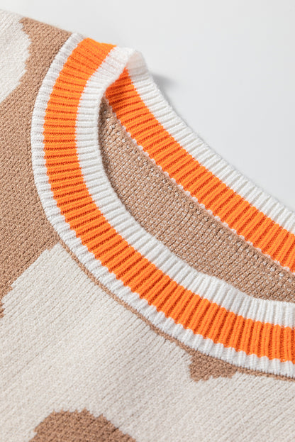 Flower Colorblock Contrast Stripe Baggy Sweater