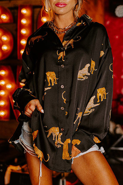 Cheetah Satin High Low Shirt