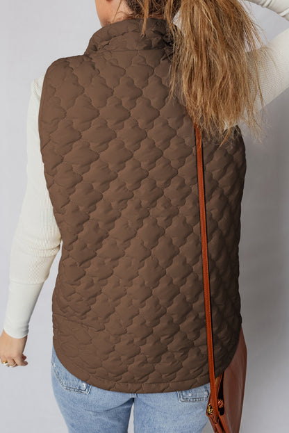 Quilted Zip-Up Snap Button Pocketed Vest
