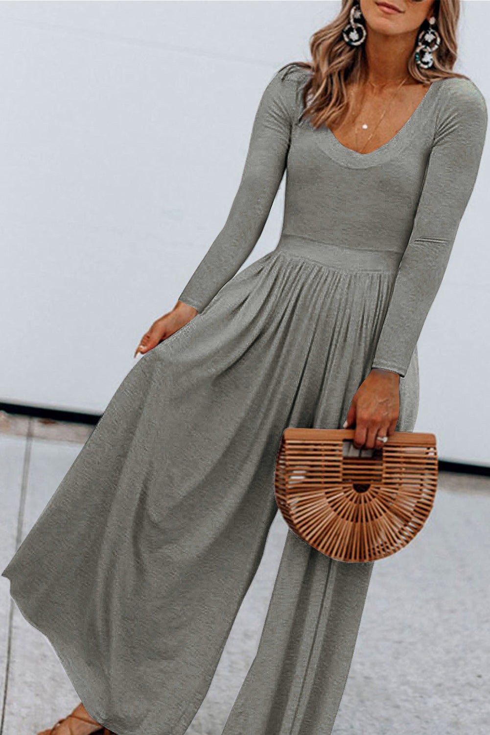 Gathered Waist Wide Leg Jumpsuit