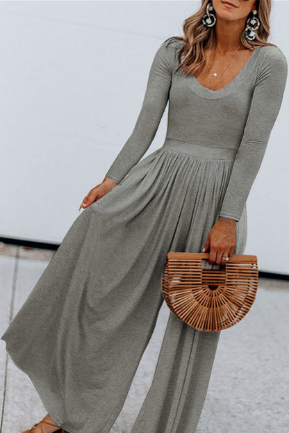 Gathered Waist Wide Leg Jumpsuit