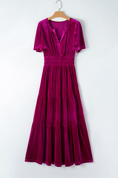 Velvet Shirred Waist Maxi Dress