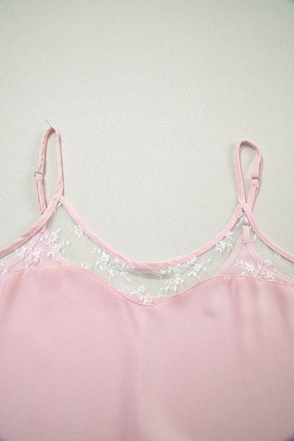 Sheer Lace Patchwork Camisole Nightgown Dress