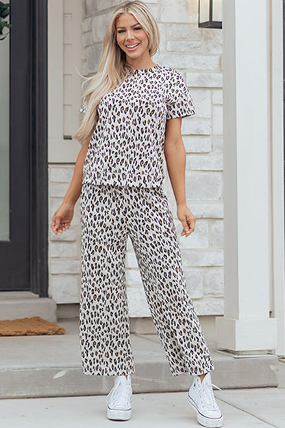 Leopard Short Sleeve Tee & Pants Set