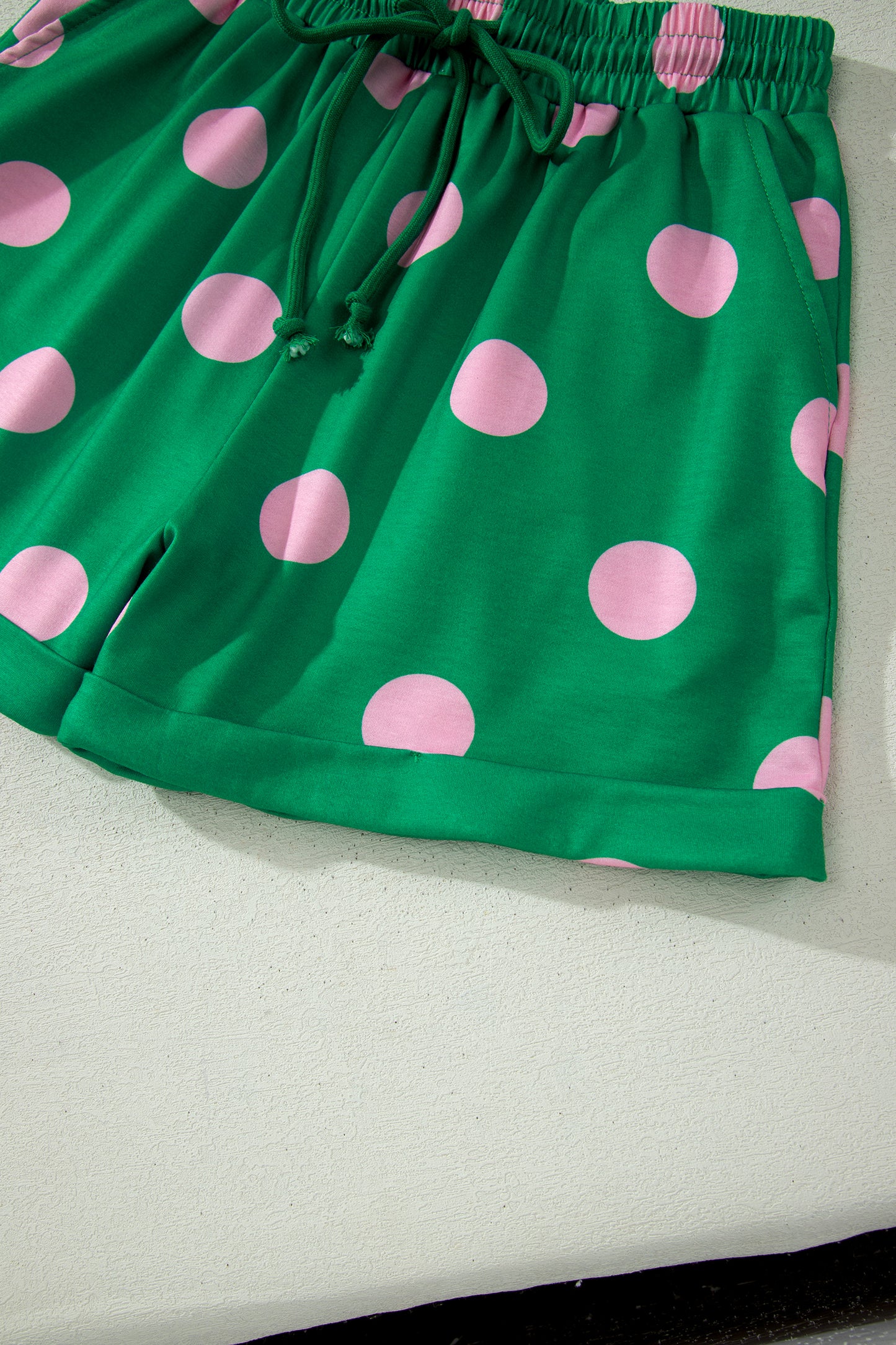 Polka Dot V-Neck Tee & Drawstring Shorts Set