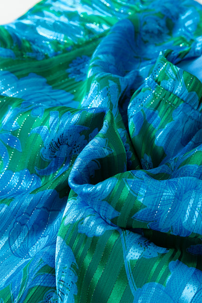 Floral Ruffle Sleeve Keyhole Back Blouse