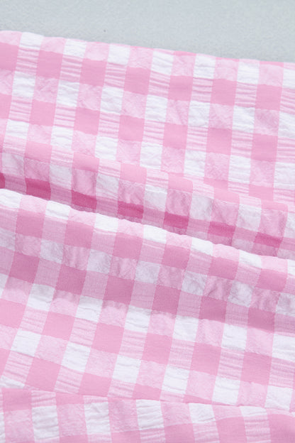 Gingham Ruffle Stripe Patchwork Lace Tie Shorts