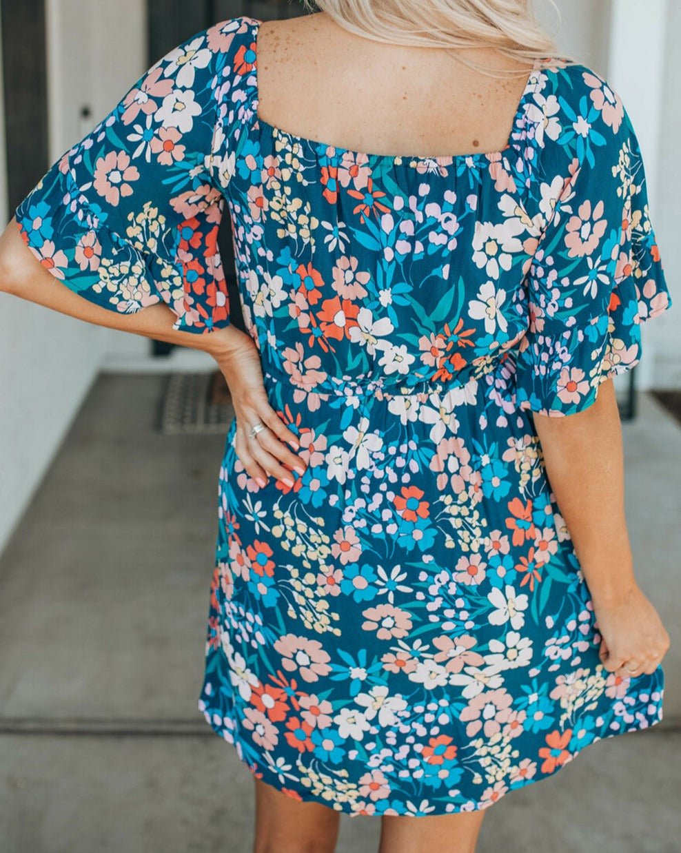 Floral Ruffle Short Sleeve Dress