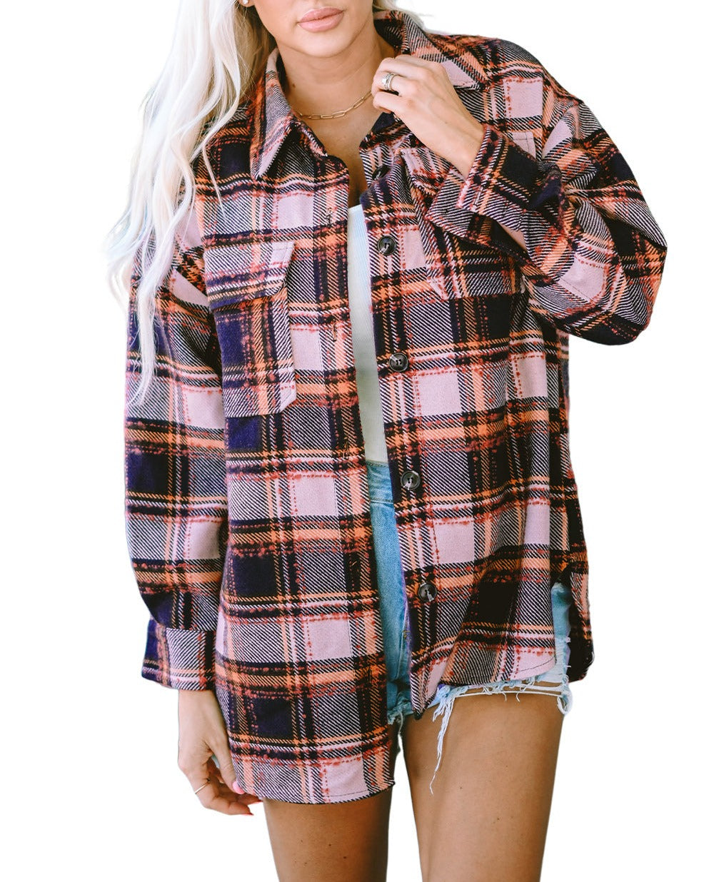 Plaid Flap Pocket Oversized Shacket