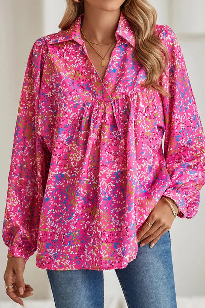 Abstract V-Neck Babydoll Blouse