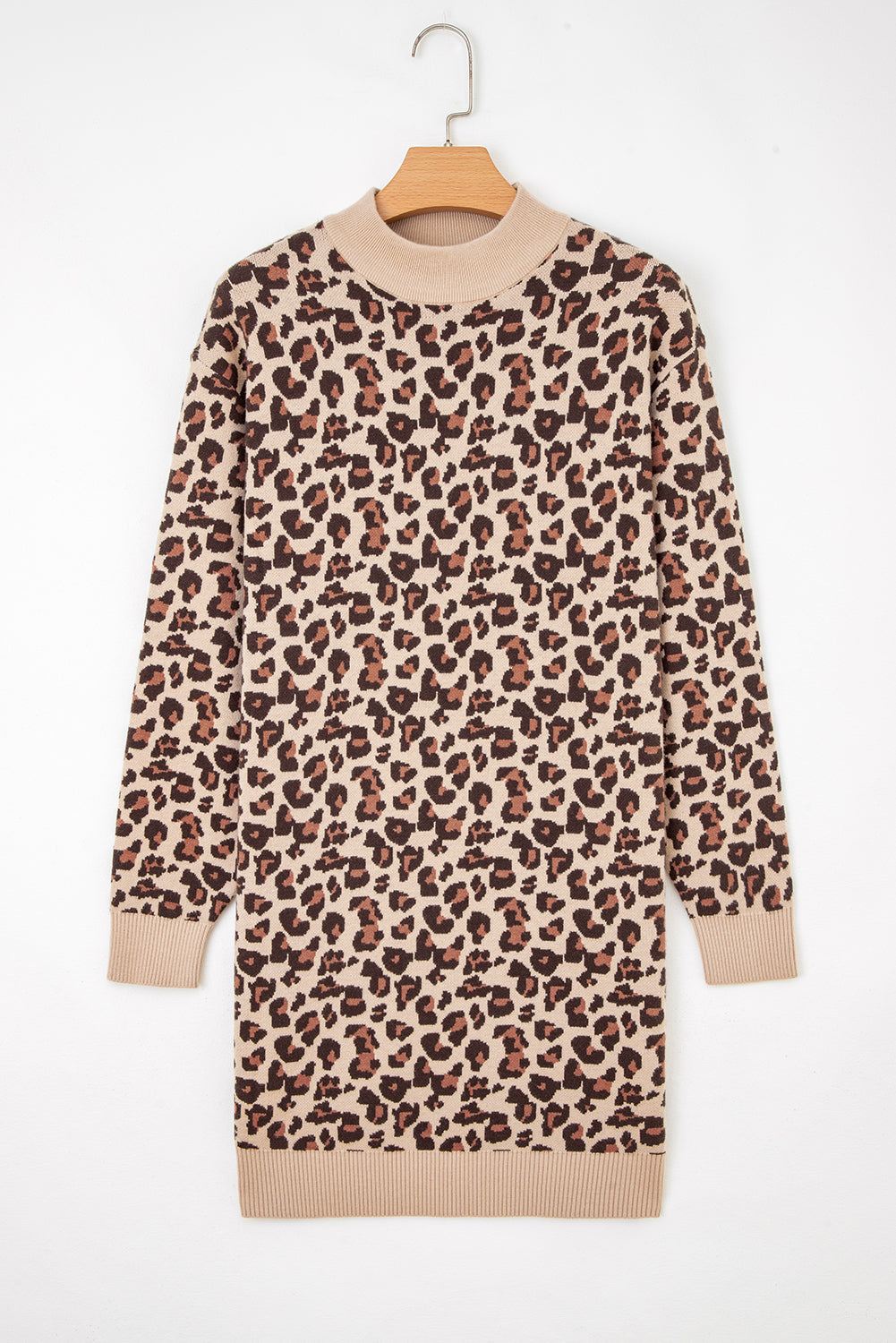 Leopard High Neck Long Sleeve Sweater Dress