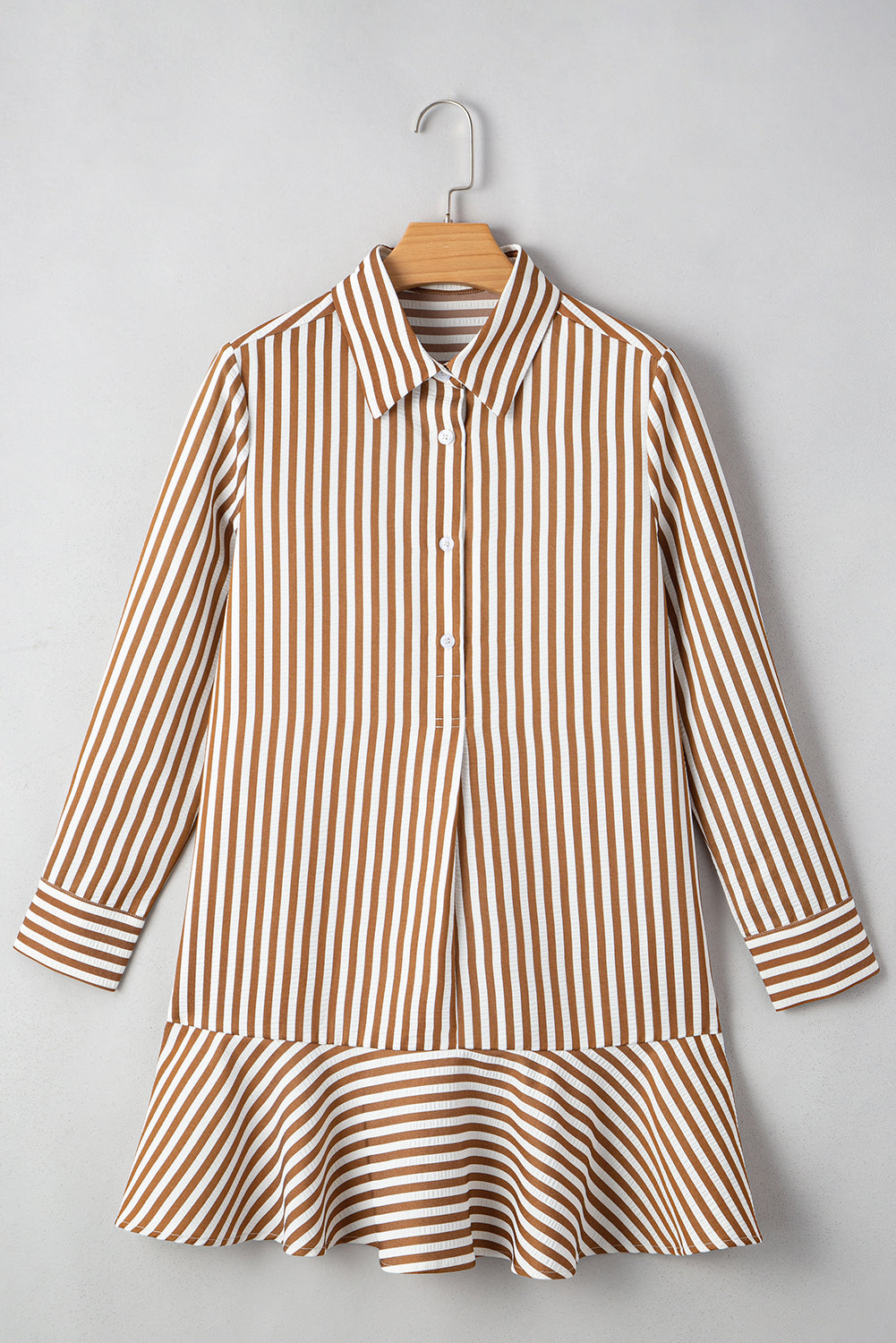 Stripe Ruffle Hem Long Sleeve Mini Dress