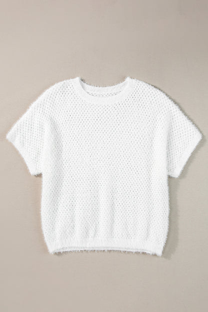 Fuzzy Eyelet Knitted Sweater T-Shirt