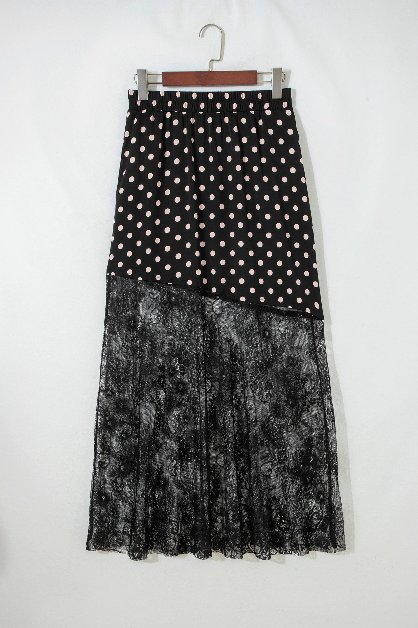 Polka Dot Sheer Lace Patchwork Asymmetric Skirt