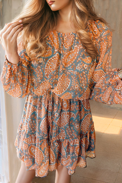 Paisley Long Sleeve Mini Dress