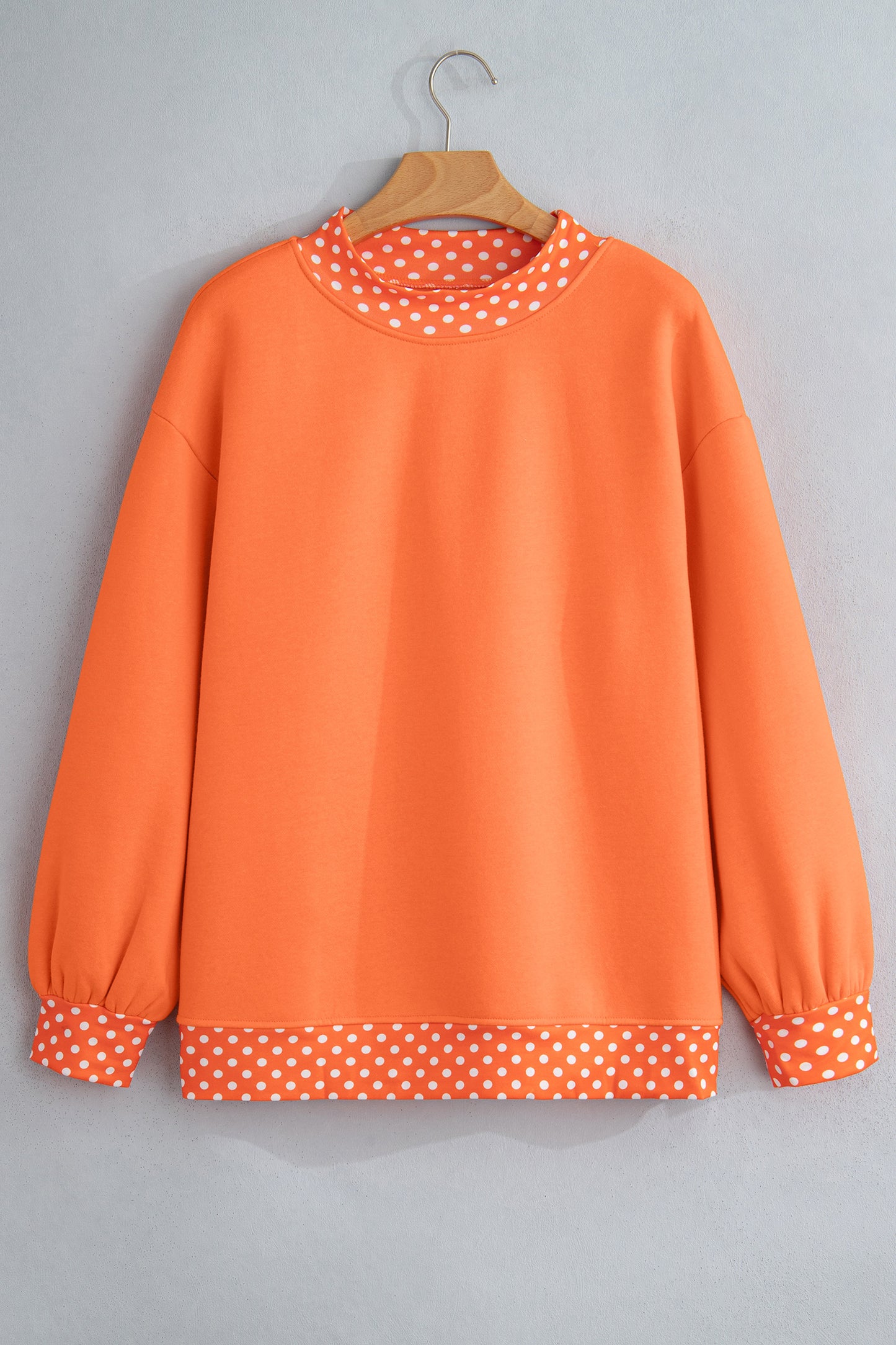 Polka Dot Contrast Trim Mock Neck Sweatshirt