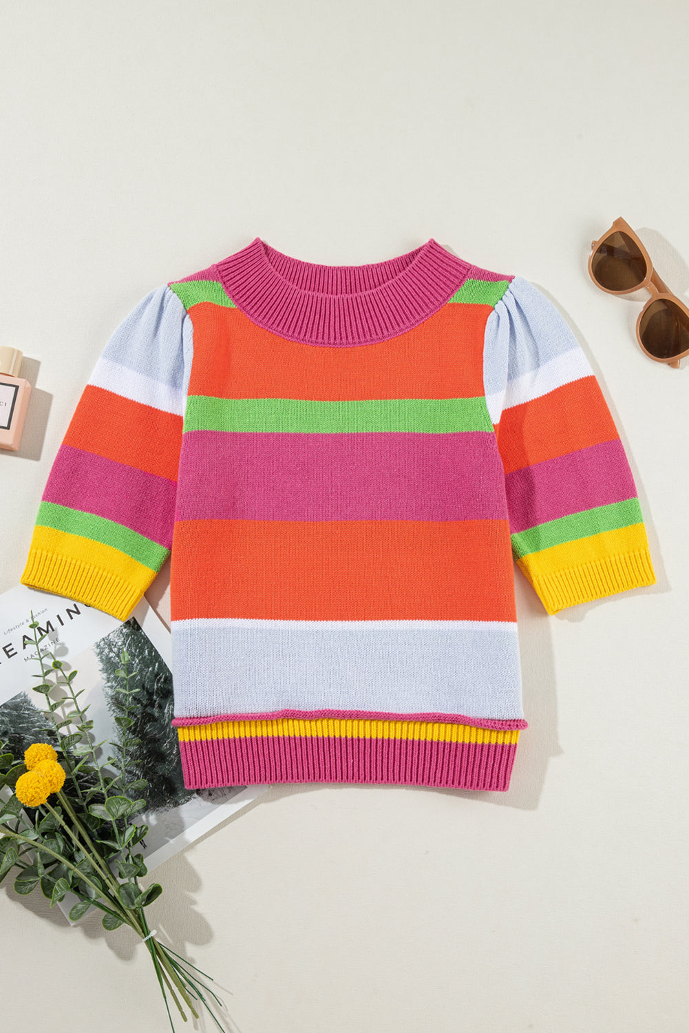 Colorblock Short Sleeve Crop Sweater