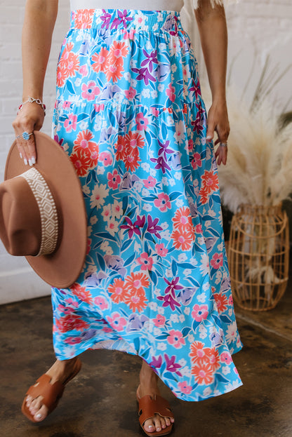 Floral High Waist Side Split Wrap Maxi Skirt