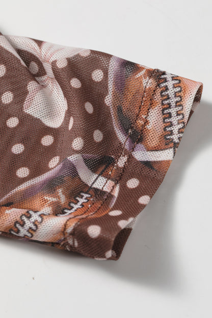 Polka Dot Bow Football Mesh Long Sleeve Top