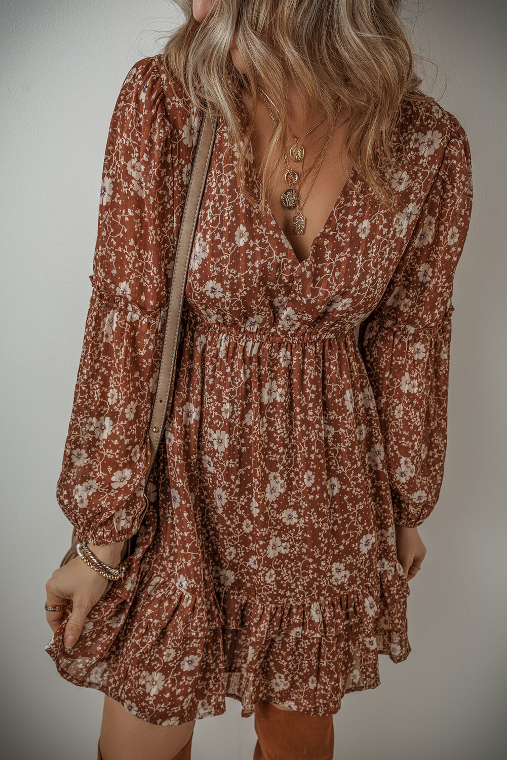 Boho Floral Ruffle Mini Dress