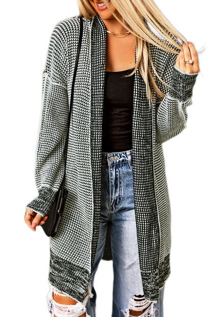 Plaid Knit Open Front Cardigan