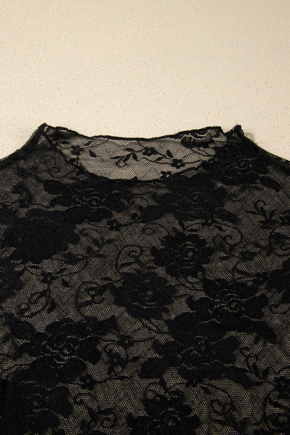 Plus Size Floral Mesh Long Sleeve Top