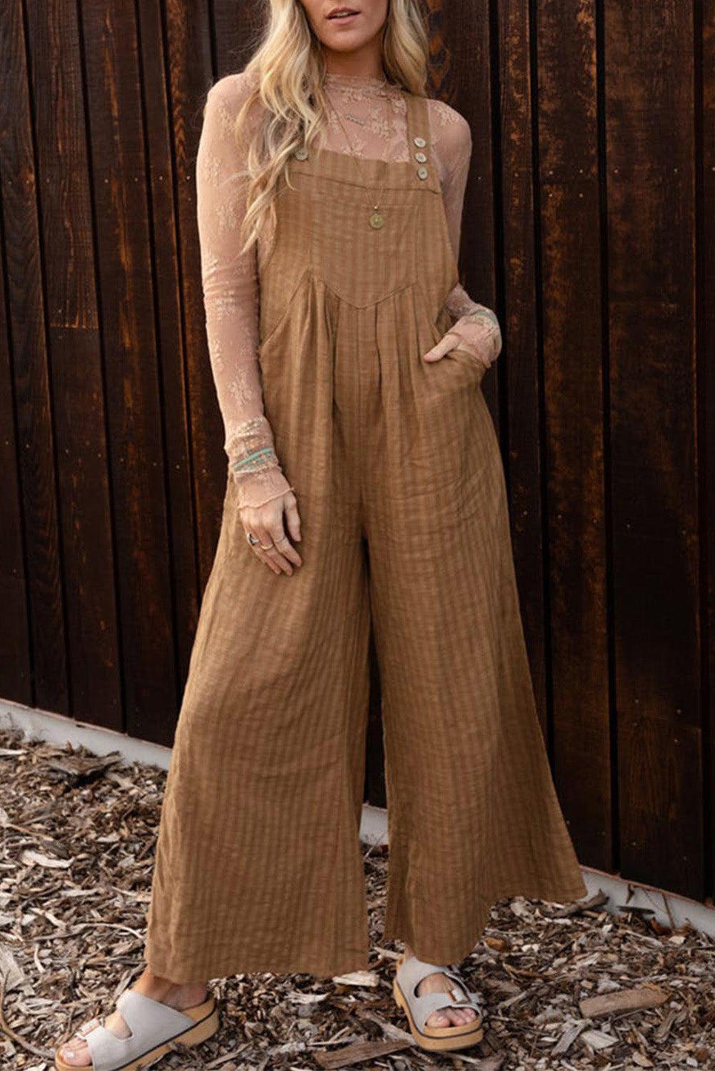 Stripe Pleated Jumpsuit w/Pockets