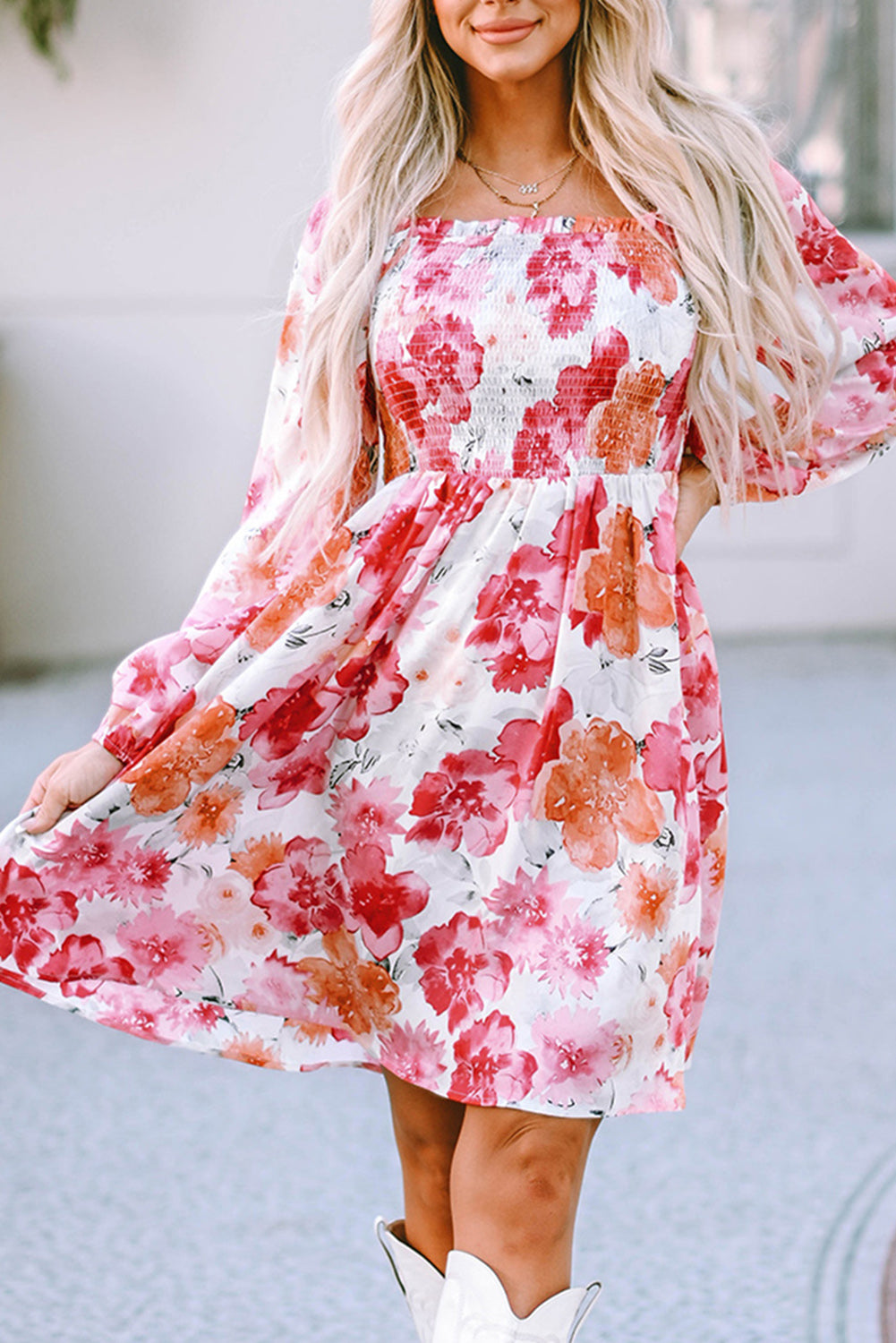 Floral Print Smocked Mini Dress