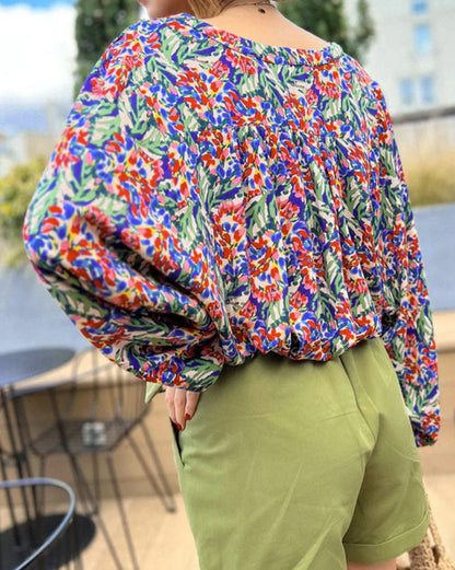 Floral Balloon Sleeve Blouse