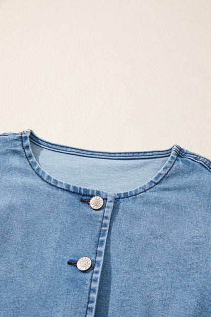 Solid Denim Buttoned Front Slit Vest
