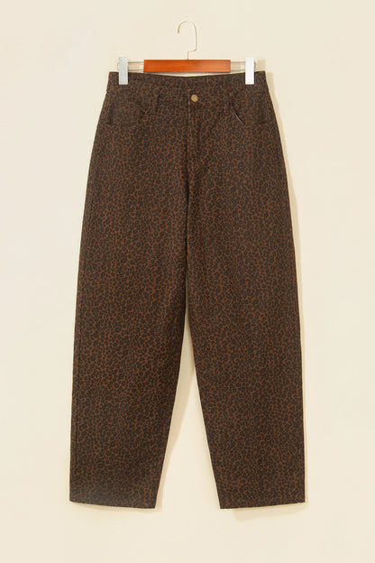 Leopard Denim Wide Leg Jeans